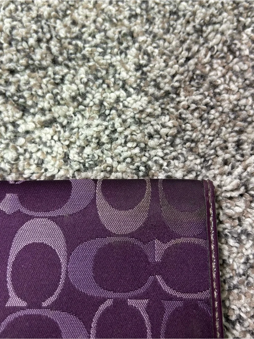 Coach signature monogram canvas & purple leather checkbook Wallet Y2K